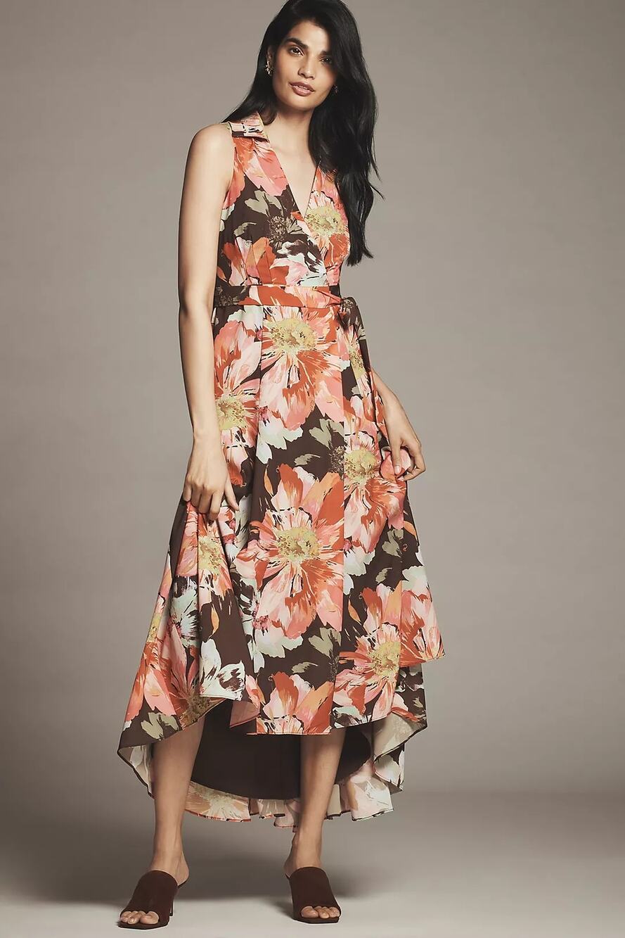 New Anthropologie Hutch Velva Sleeveless Collar Wrap Midi Dress $248 XS Floral